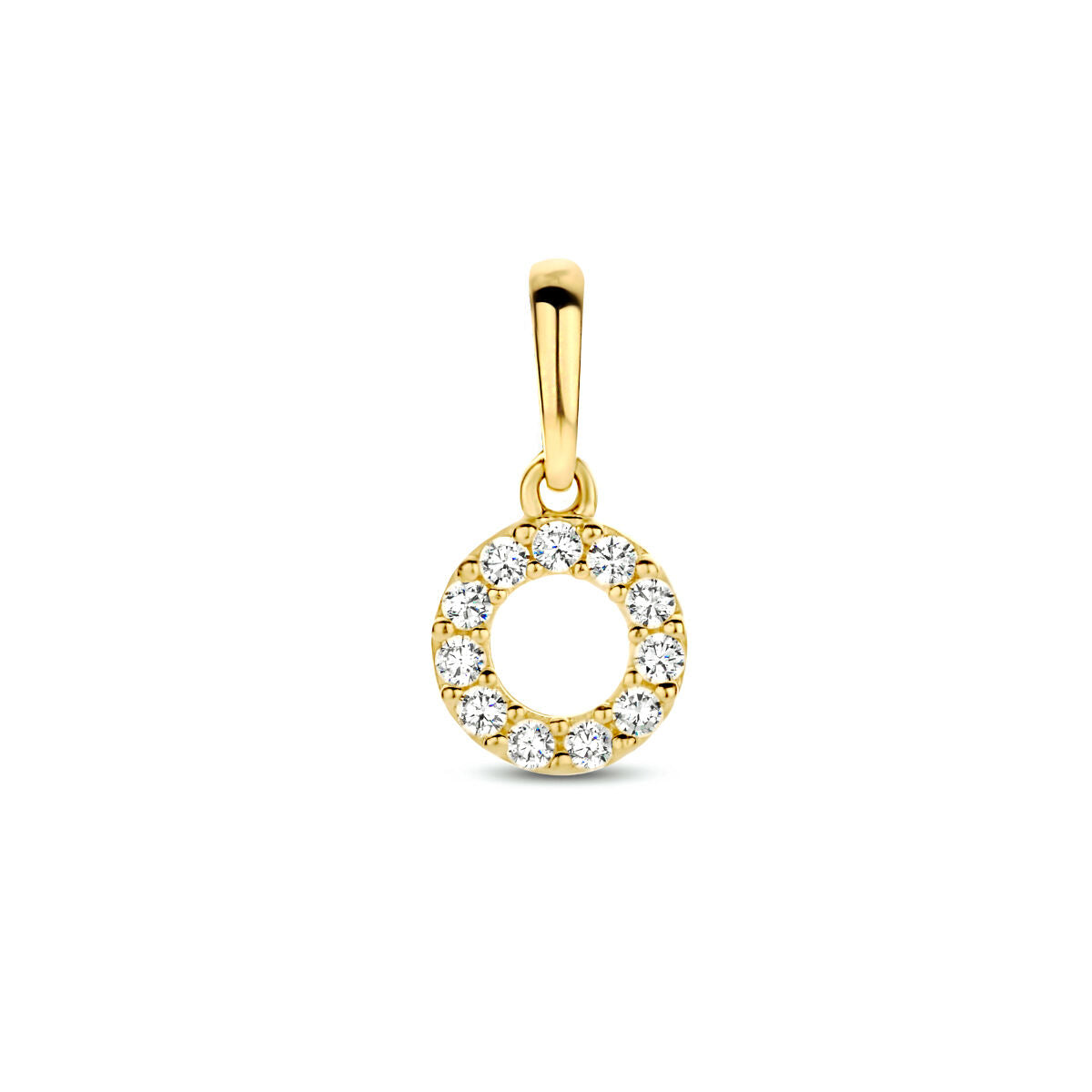 pendentif rond en or jaune 14K, orné de zircons.