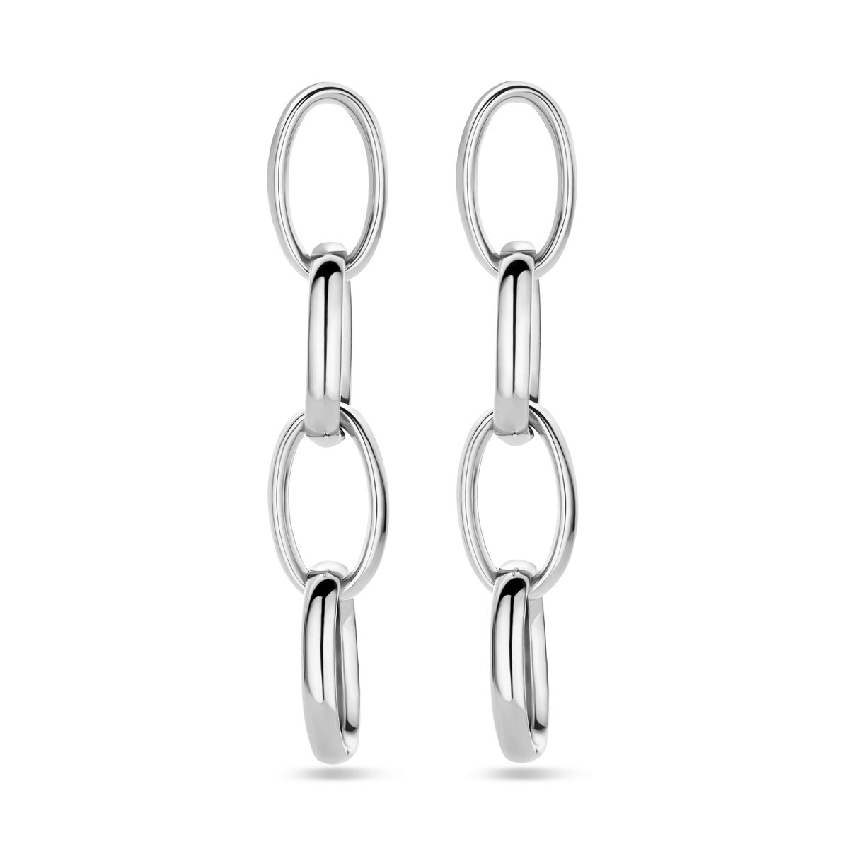Boucles d'oreilles en argent rhodié, formées de maillons ovales de 50 mm.