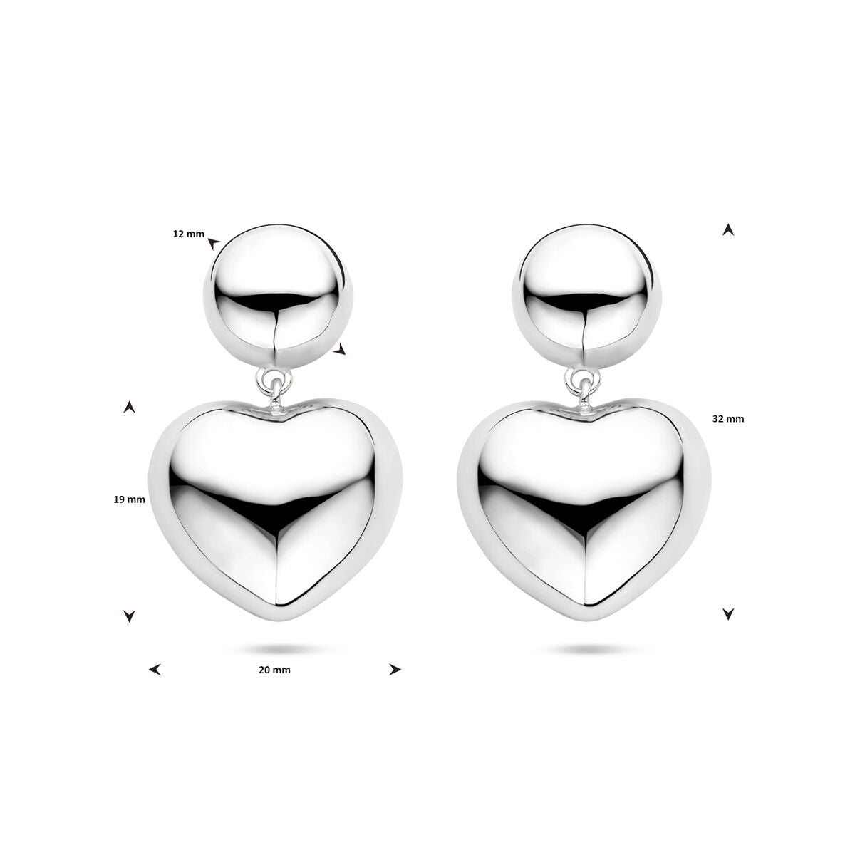 boucles d'oreilles cœurs 32 mm argent rhodié