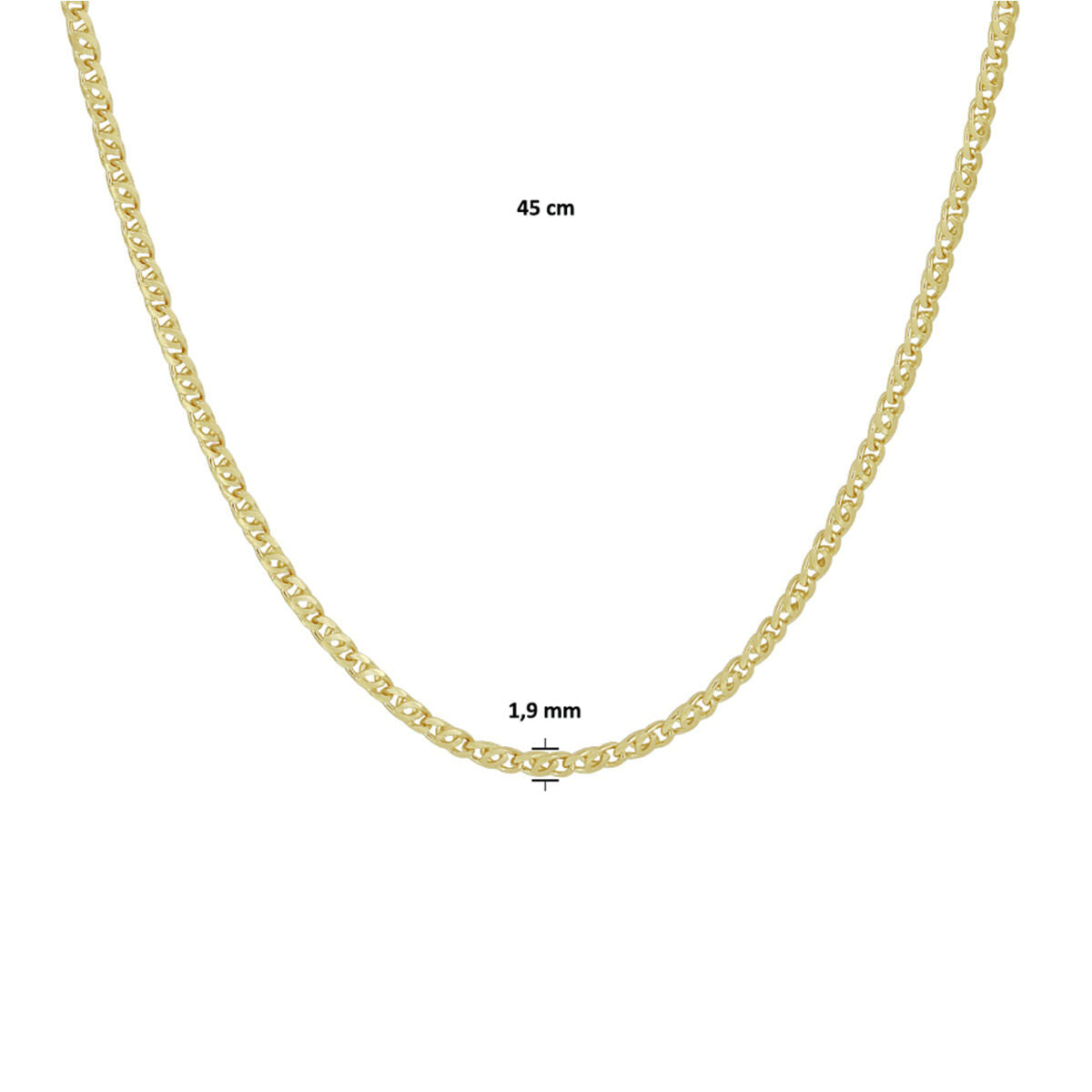 collier œil de faucon 1,9 mm 45 cm or jaune 14K