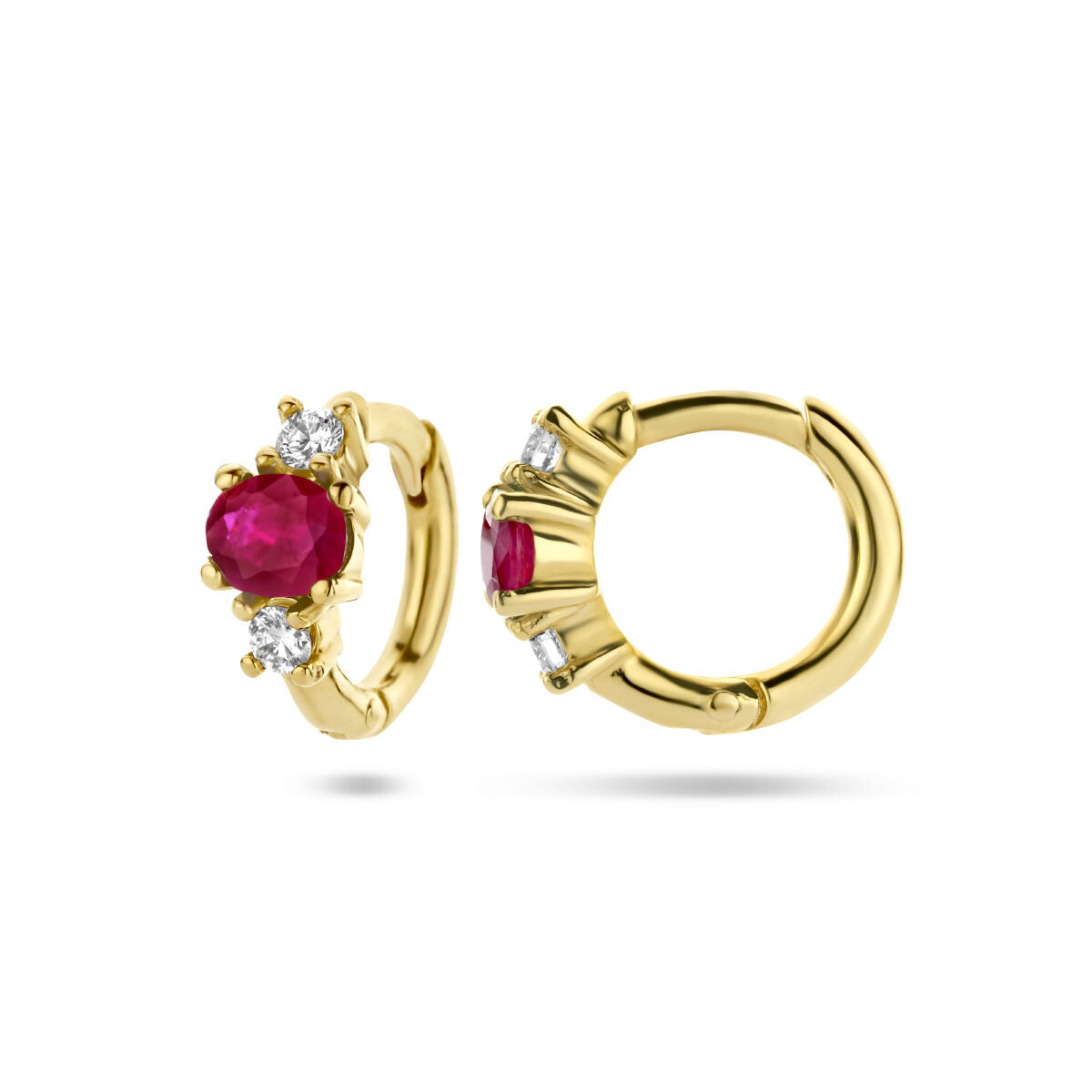 créoles rubis et diamant 0.10ct (2x0.05ct) h si or jaune 14K