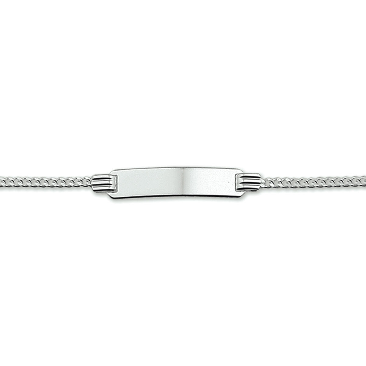Bracelet gourmet en argent rhodié avec plaque gravable de 4,8 mm, longueur de 13 à 15 cm.