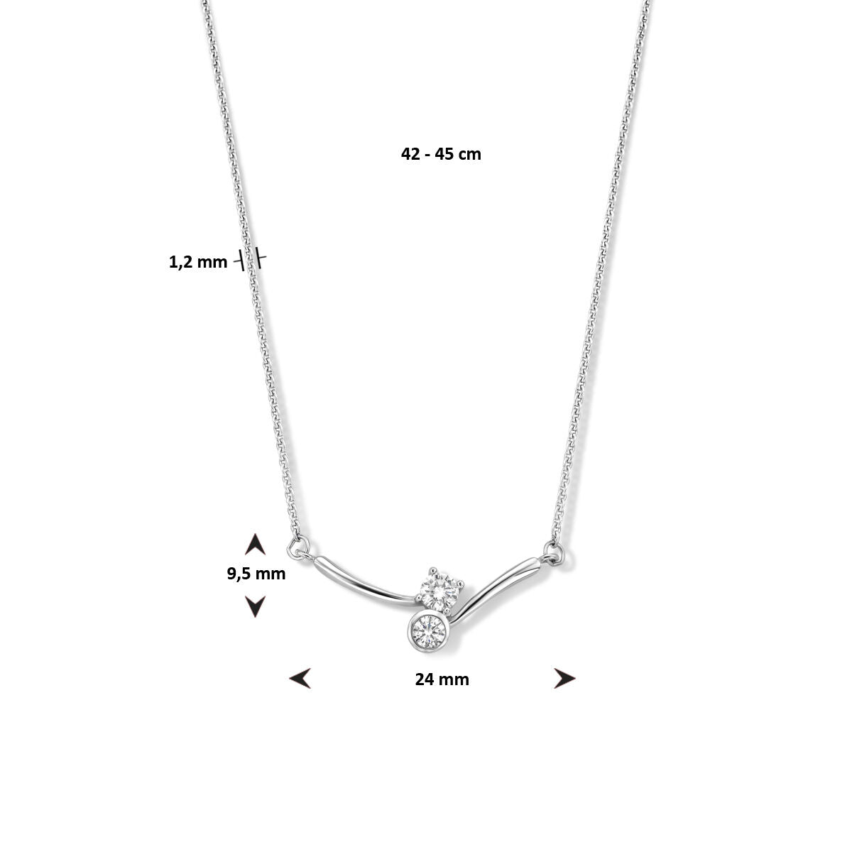 collier entre maillons zircone 42 - 45 cm argent rhodié