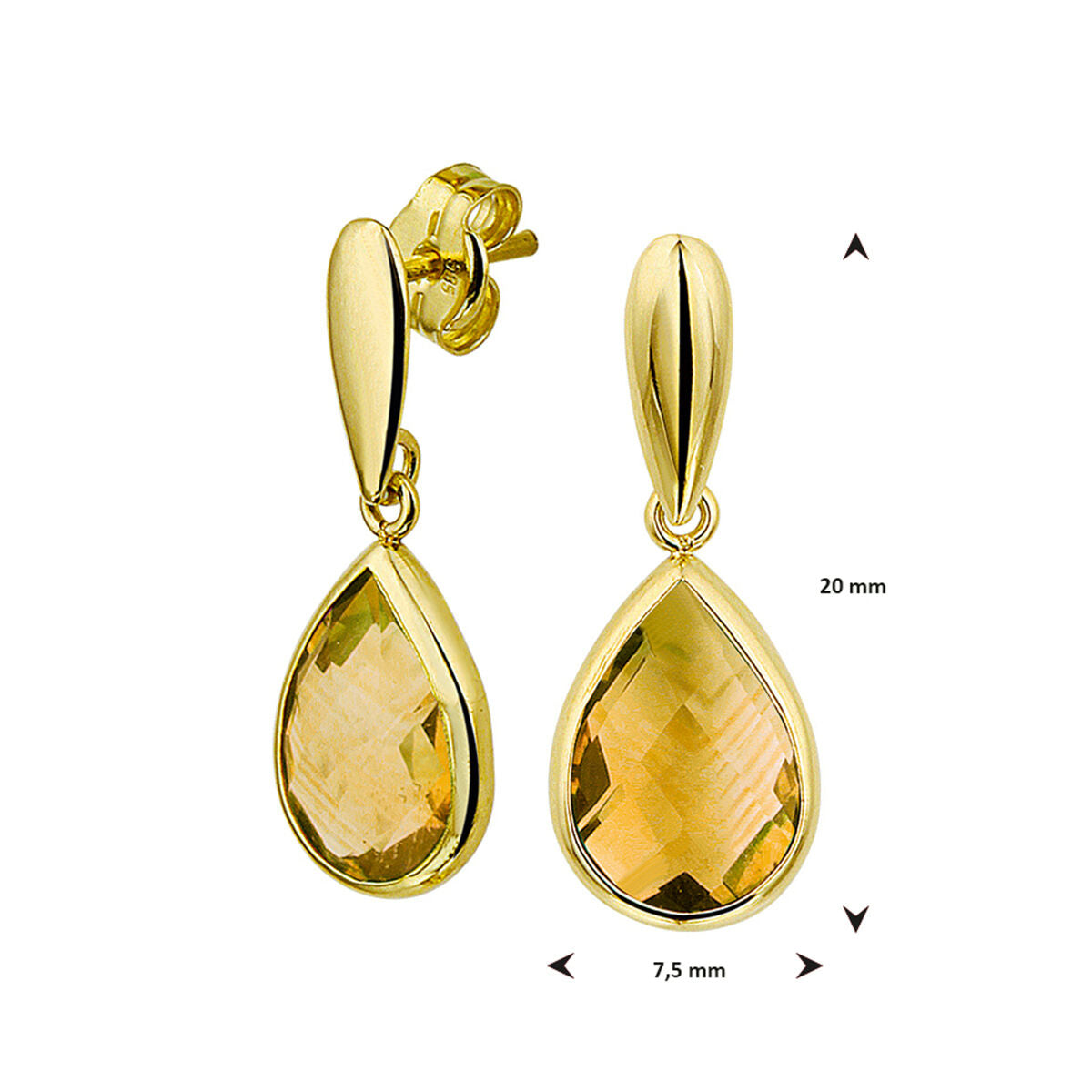 boucles d'oreilles citrine or jaune 14K