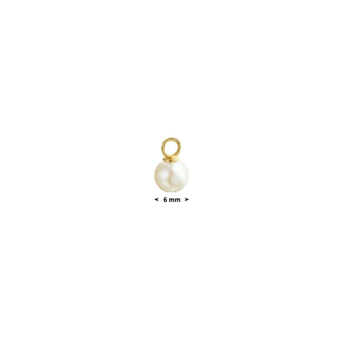 De Van der Kooij Collectie oorringhanger parel per stuk 14K geelgoud heeft een kleine witte parel met een gouden lus, 6 mm in diameter, afgebeeld op een effen witte achtergrond.