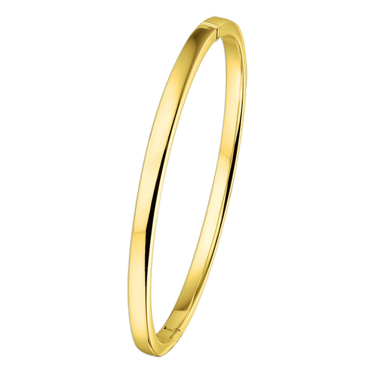 Bracelet jonc en or jaune 14K, forme plate, dimensions 4 x 60 mm.