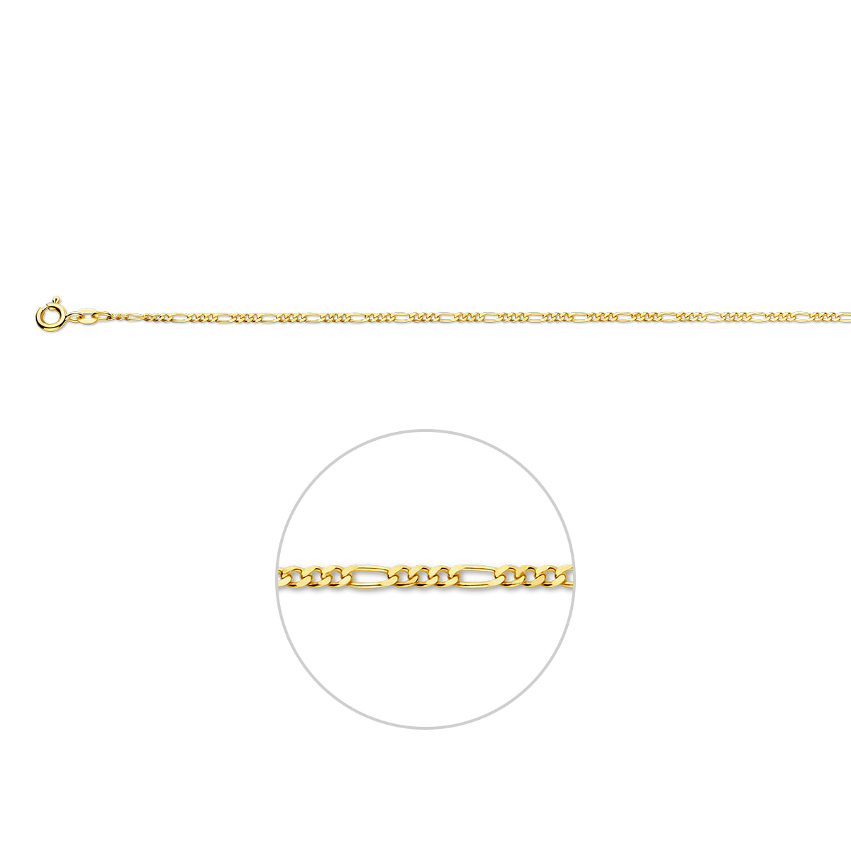 Bracelet en or jaune 9 carats, maillons figaro de 1,9 mm.