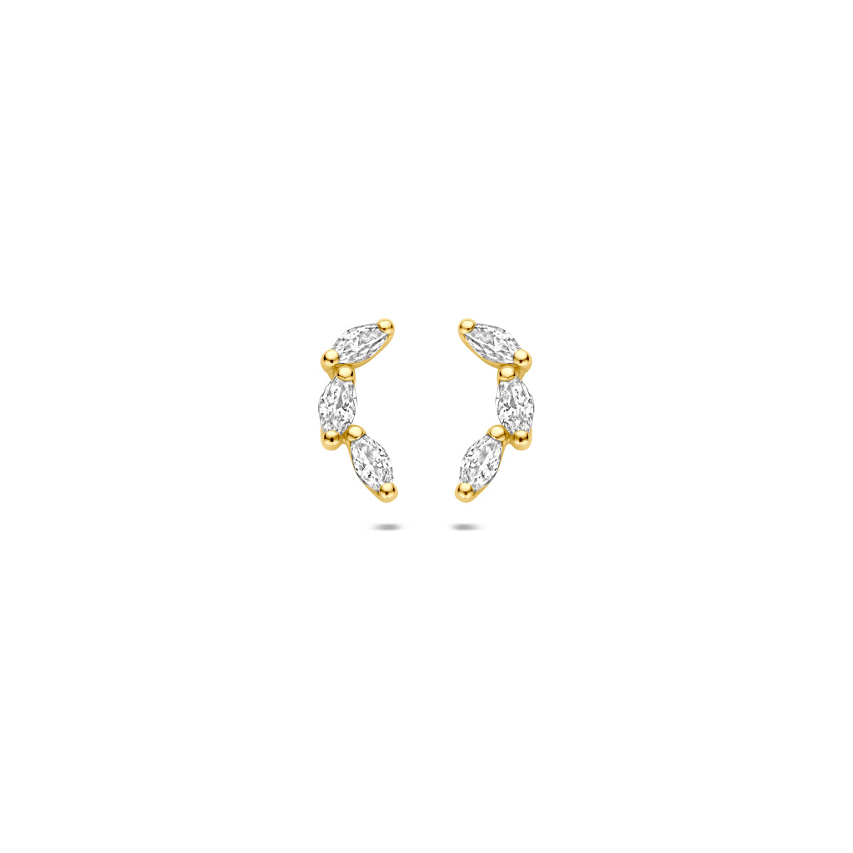 Boucles d'oreilles en or jaune 9 carats ornées de zirconias, forme marquise, 10 mm.