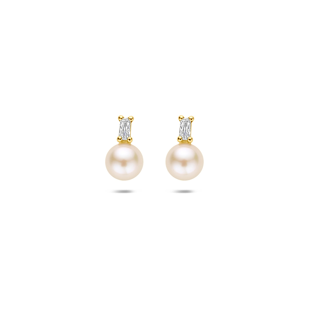 Boucles d'oreilles en or jaune 9 carats avec perles et zirconiums, 9 mm.
