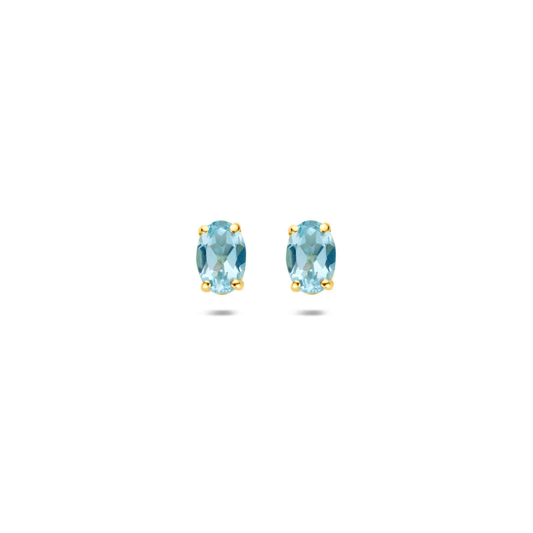 9k oorknoppen blauw topaas 9K geel
