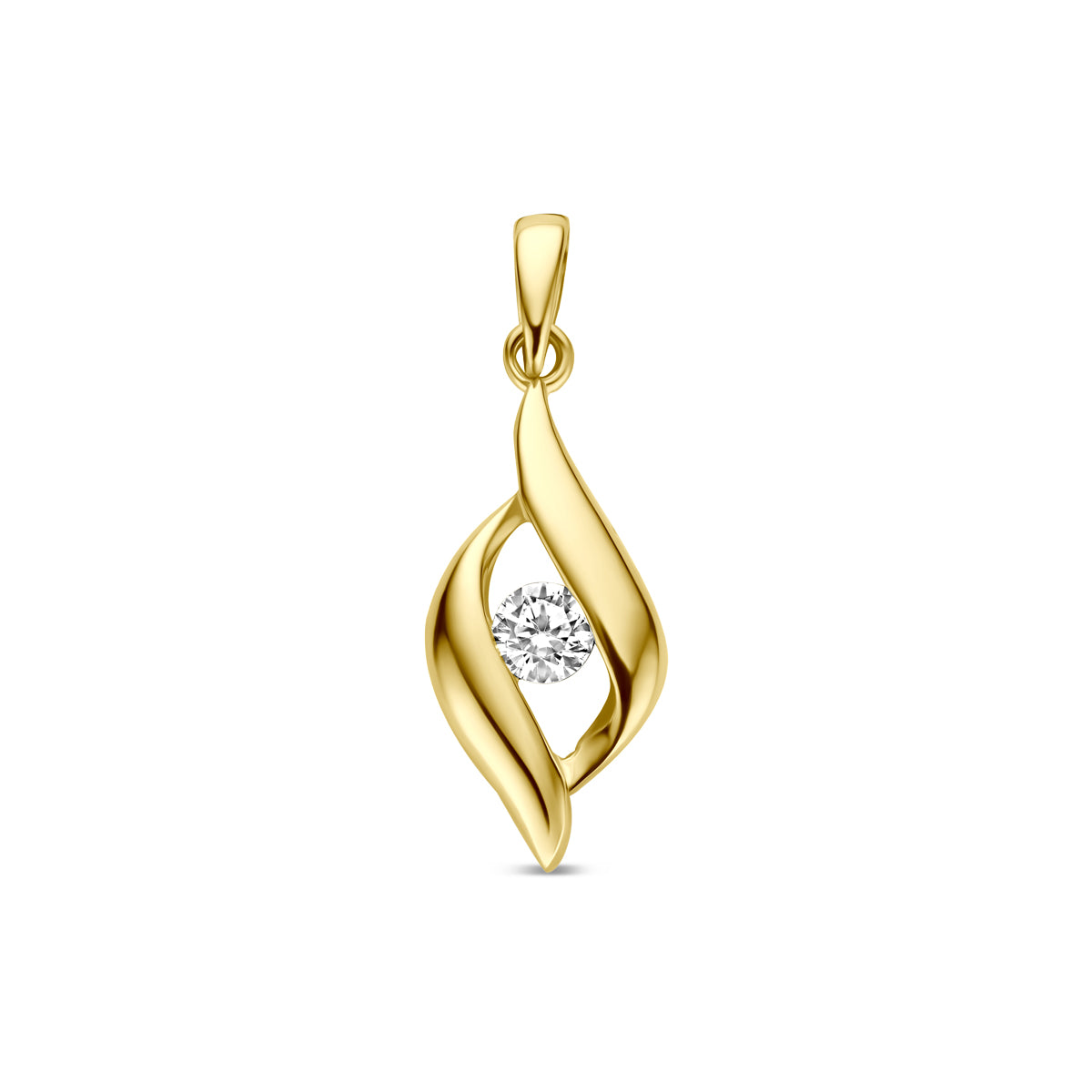 Pendentif en or jaune 9K avec zircone, forme ondulée de 12 mm.