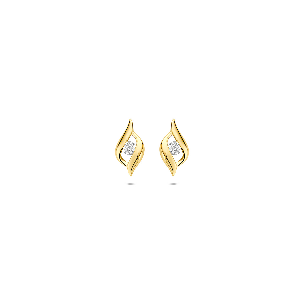 Boucles d'oreilles en or jaune 9 carats avec zirconia, forme ondulée, 9 mm.