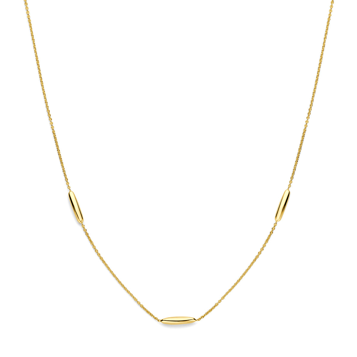 Collier en or jaune 9K avec des maillons allongés, longueur ajustable de 41 à 45 cm.