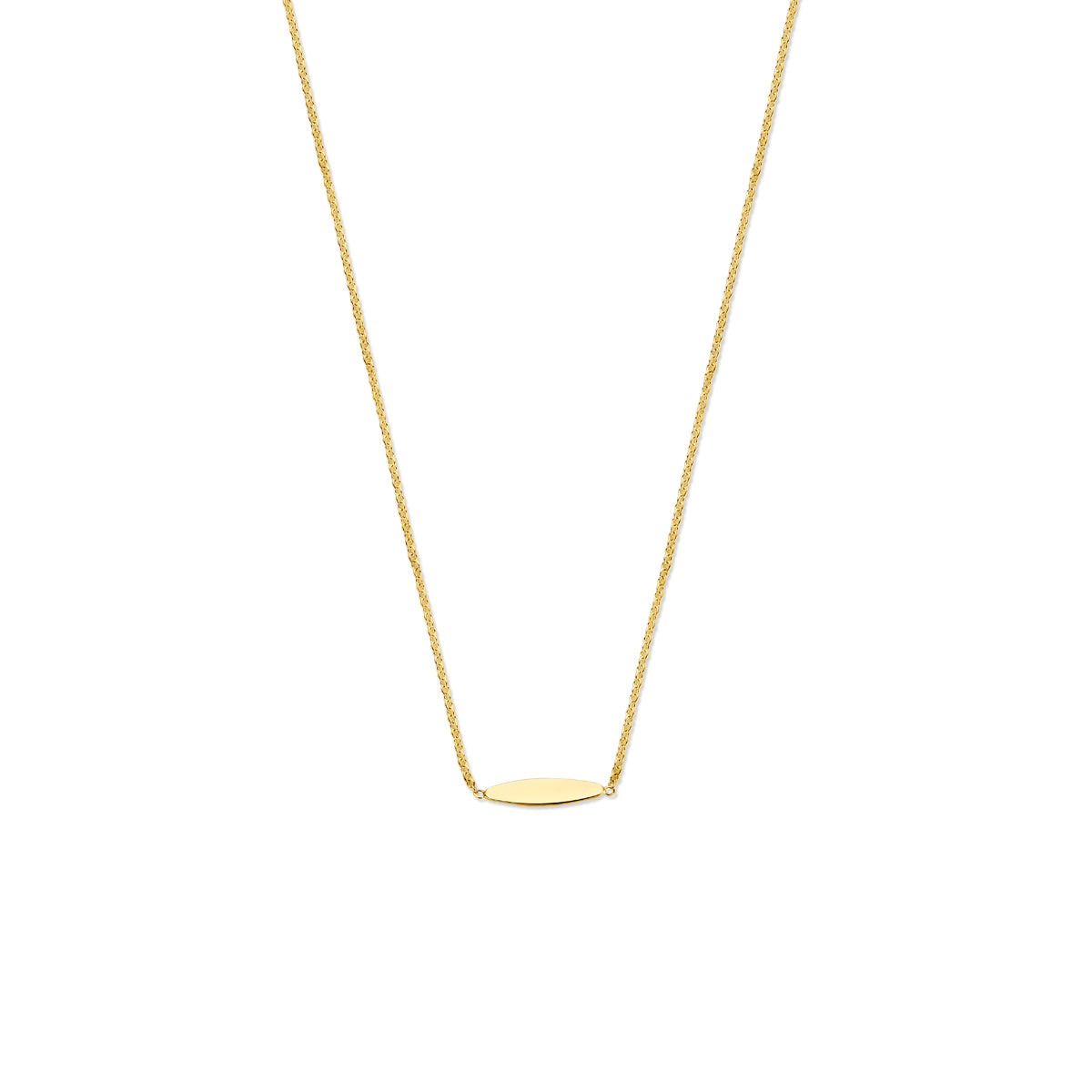 Collier en or jaune 9K avec un pendentif ovale, longueur ajustable de 41 à 45 cm.