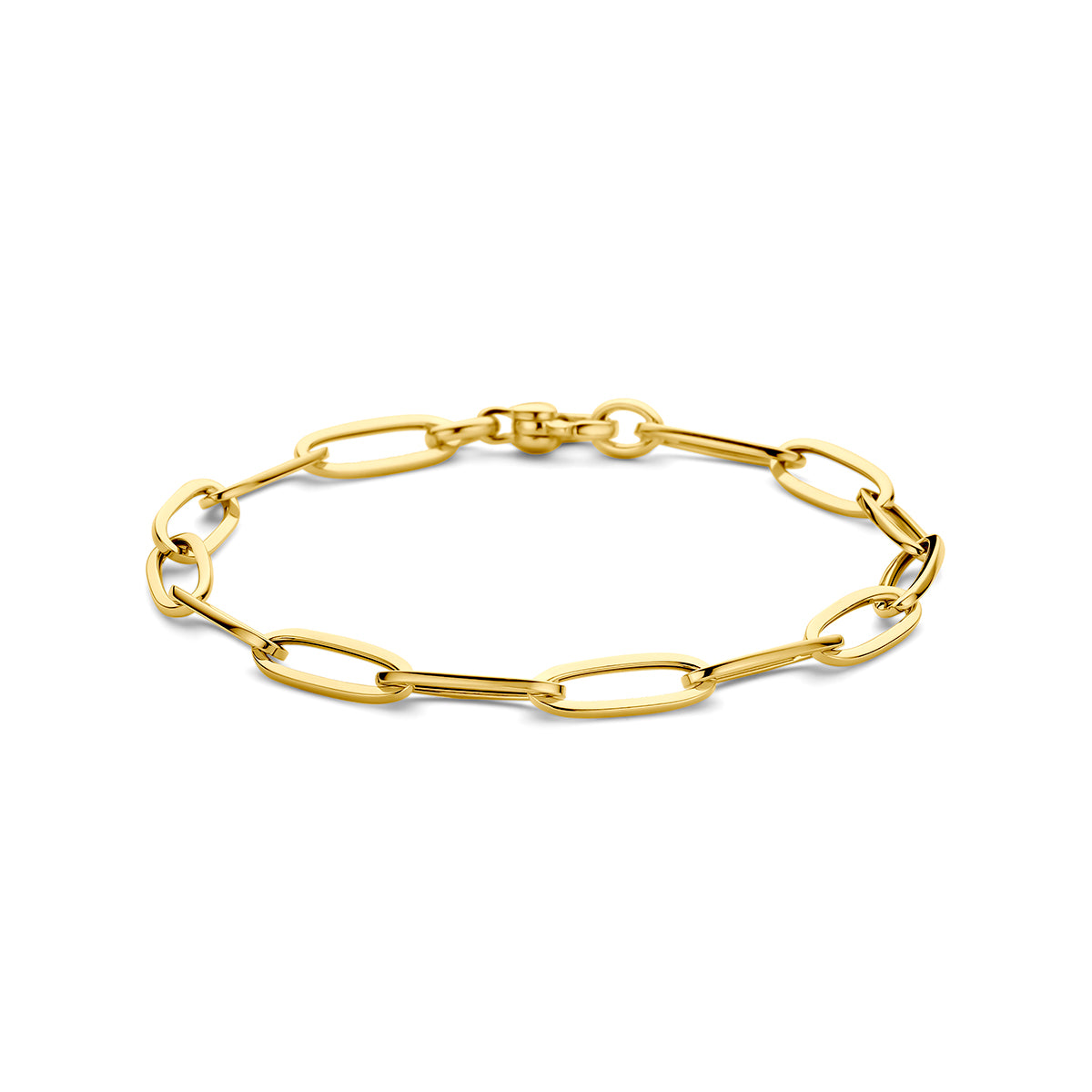 Bracelet en or jaune 9 carats, maillons ovales, longueur de 20 cm et largeur de 5,7 mm.