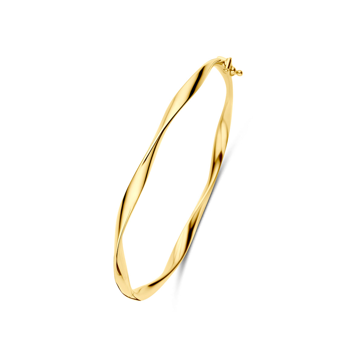 Bracelet jonc en or jaune 9 carats, design torsadé, dimensions 4 x 62 mm.