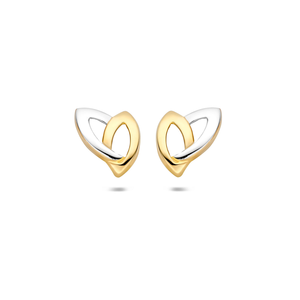 Boucles d'oreilles bicolores en or 9 carats, forme en spirale, 10 mm.