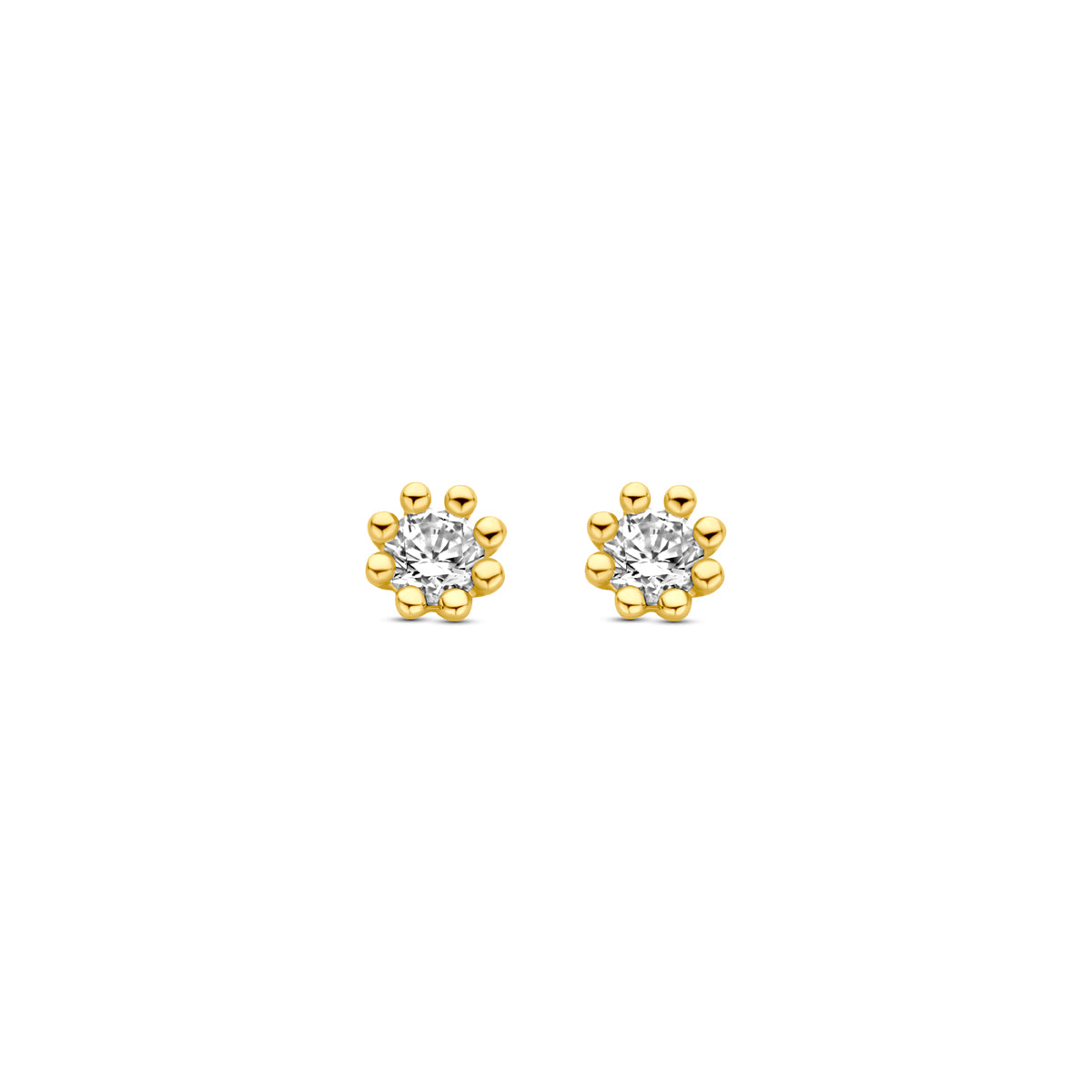 Boucles d'oreilles en or jaune 9 carats avec zirconia de 3,5 mm, en forme de fleur.