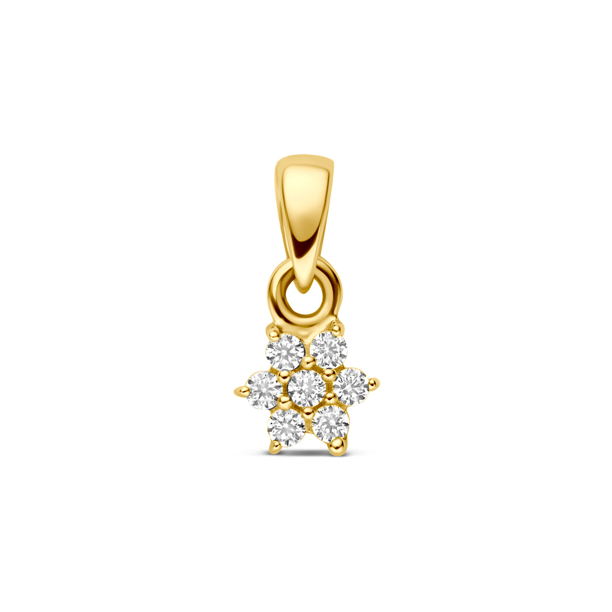 Pendentif en or jaune 9 carats avec zircons de 4,5 mm en forme de fleur.