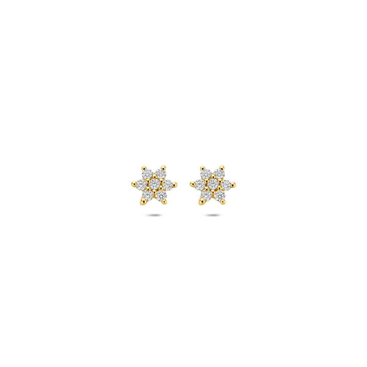Boucles d'oreilles en or jaune 9 carats avec zircons de 4,5 mm en forme de fleur.