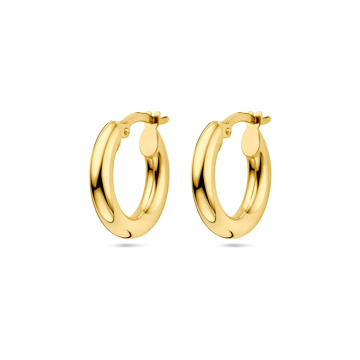 Boucles d'oreilles en or jaune 9 carats, de forme ronde et lisse, d'un diamètre de 16 mm.