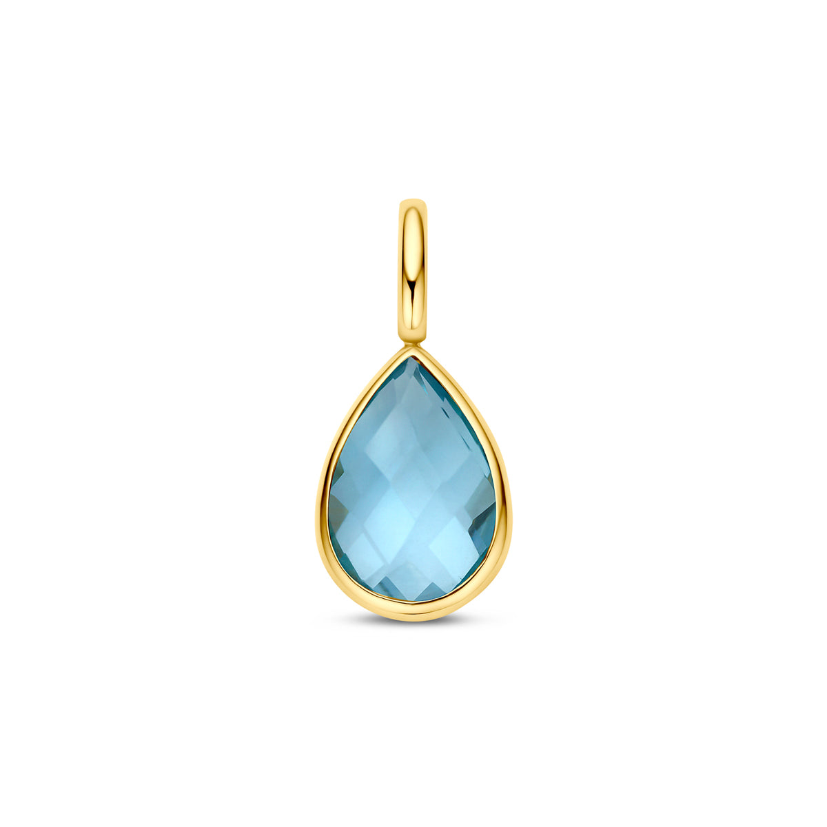 pendentif en topaze bleue en forme de goutte, monture en or jaune 9K.