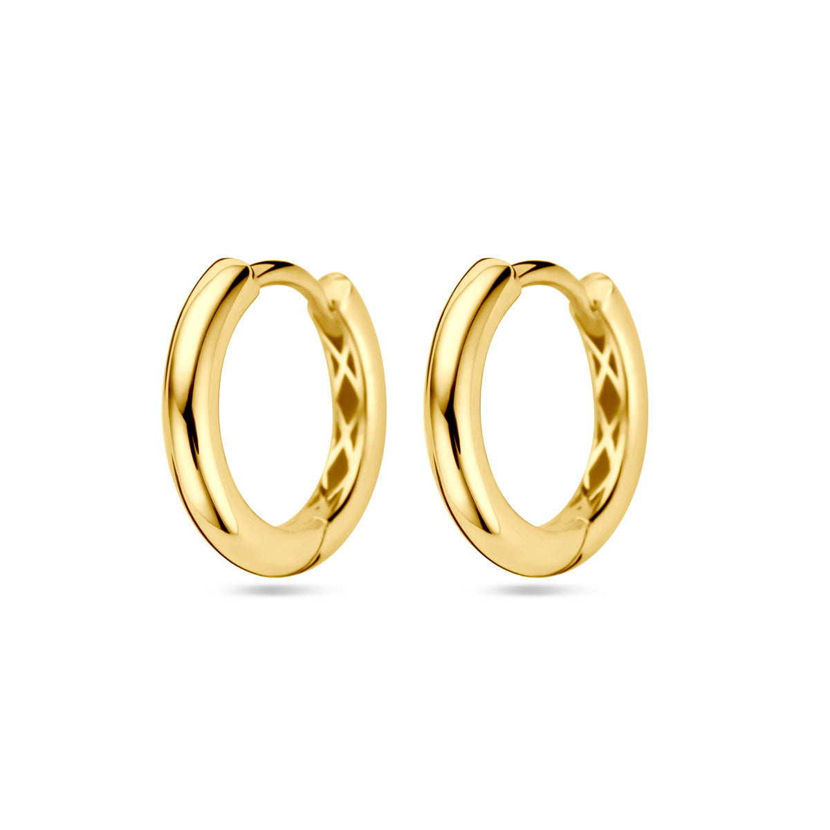 Boucles d'oreilles en or jaune 9 carats, de forme ronde et lisse, d'un diamètre de 13 mm.
