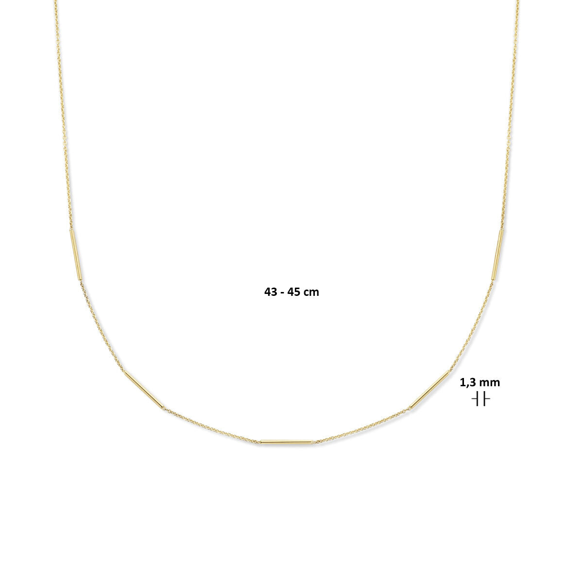 collier barres 43 - 45 cm 1,3 mm or jaune 14K