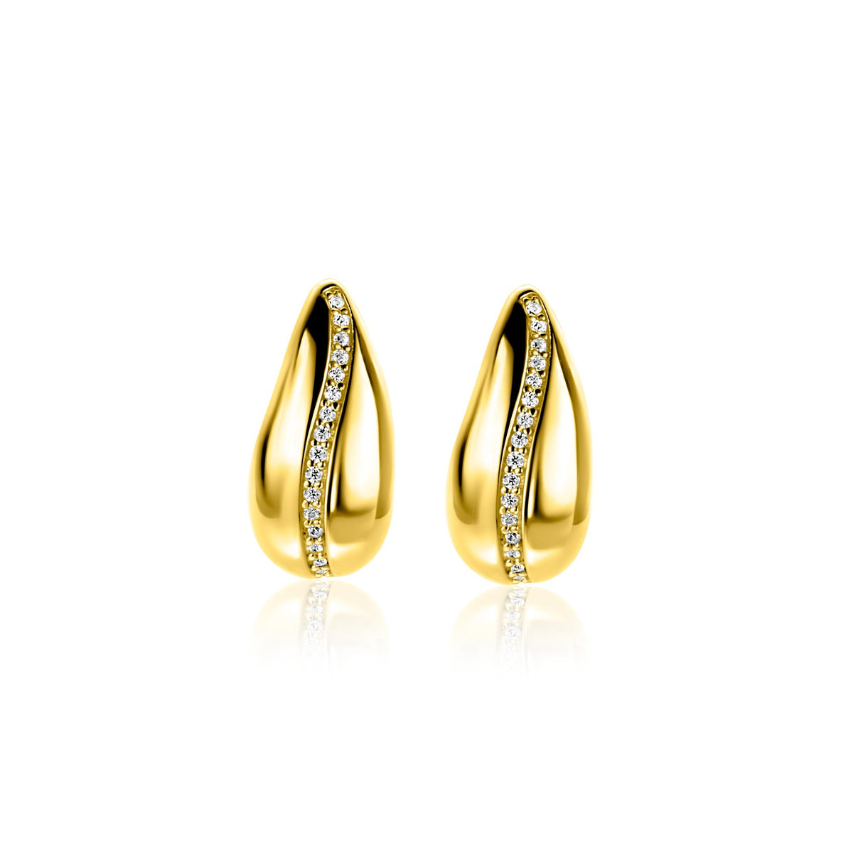 Boucles d'oreilles en argent plaqué or en forme de goutte avec des zirkonias.