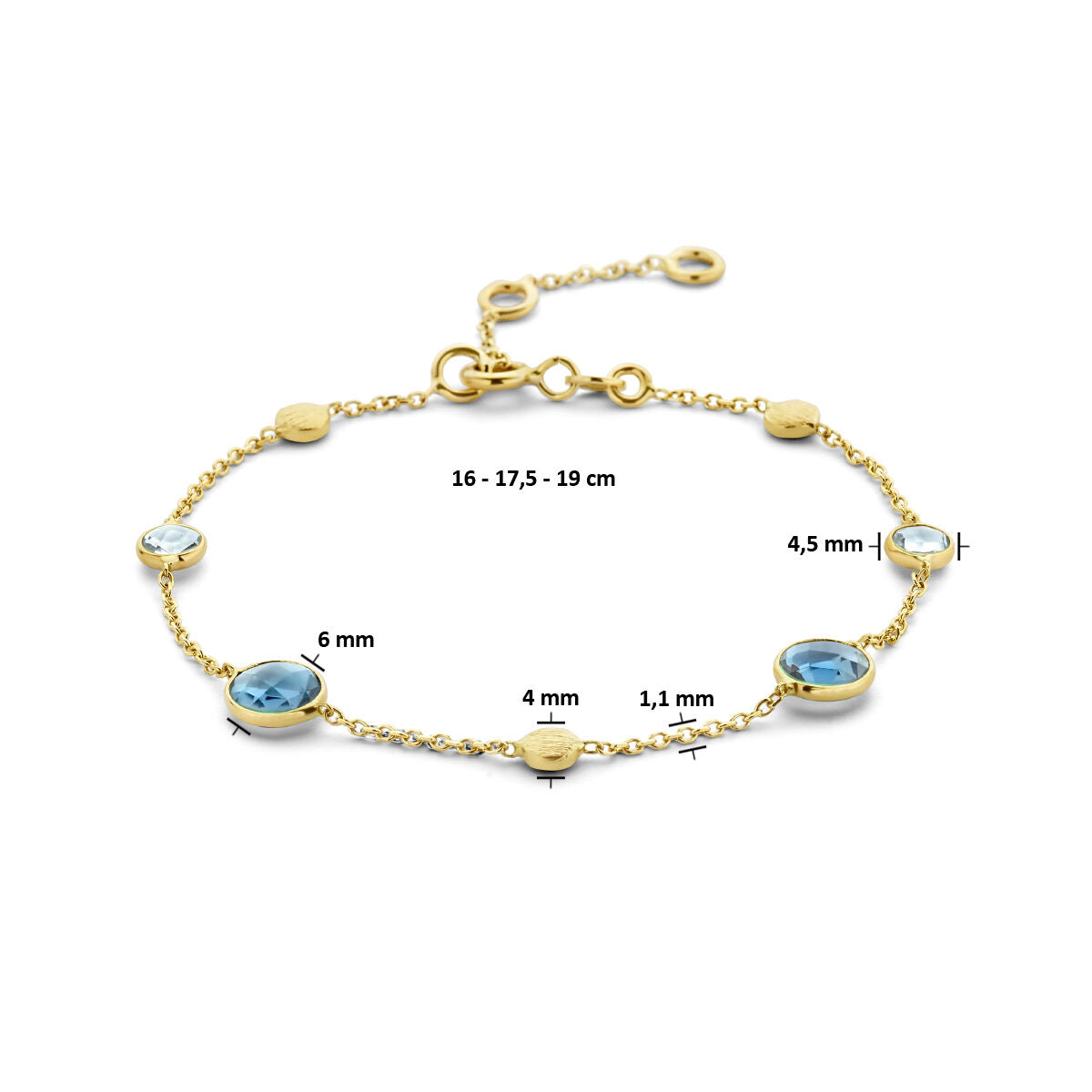 Bracelet en or pour femme london blue et topaze bleue avec ronds 14K