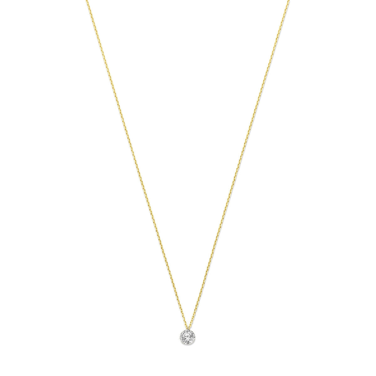 Collier en or jaune 14K avec un diamant lab grown de 0,25 ct, chaîne fine de 40 à 44 cm.