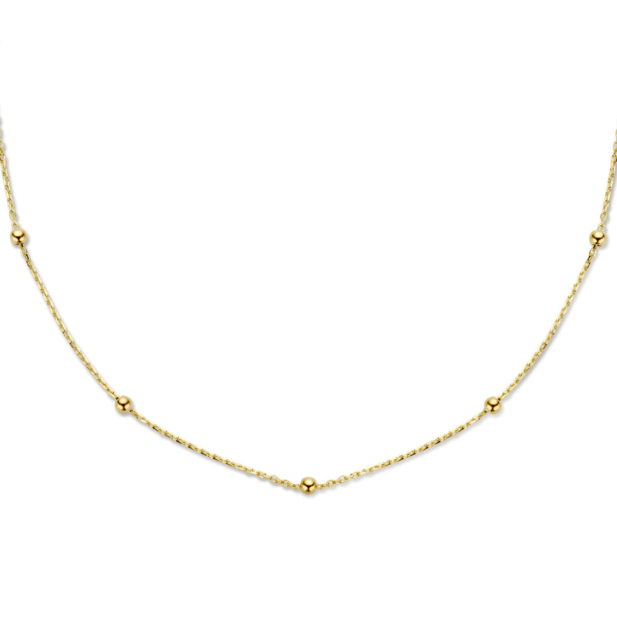 Collier en or jaune 14K avec des billes de 2,5 mm, disponible en longueurs de 40 à 44 cm.