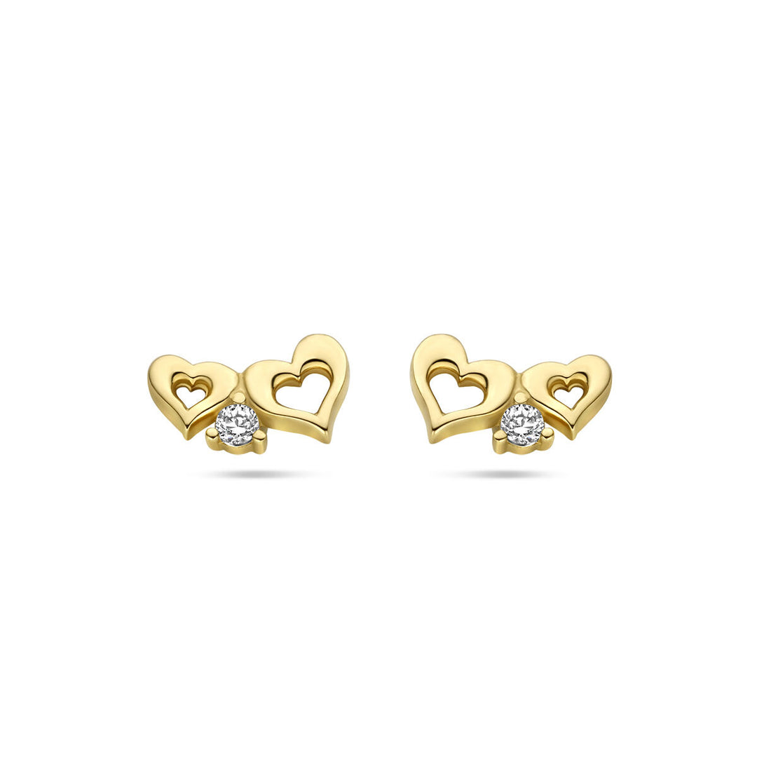 oorknoppen hartjes zirkonia 14K geelgoud