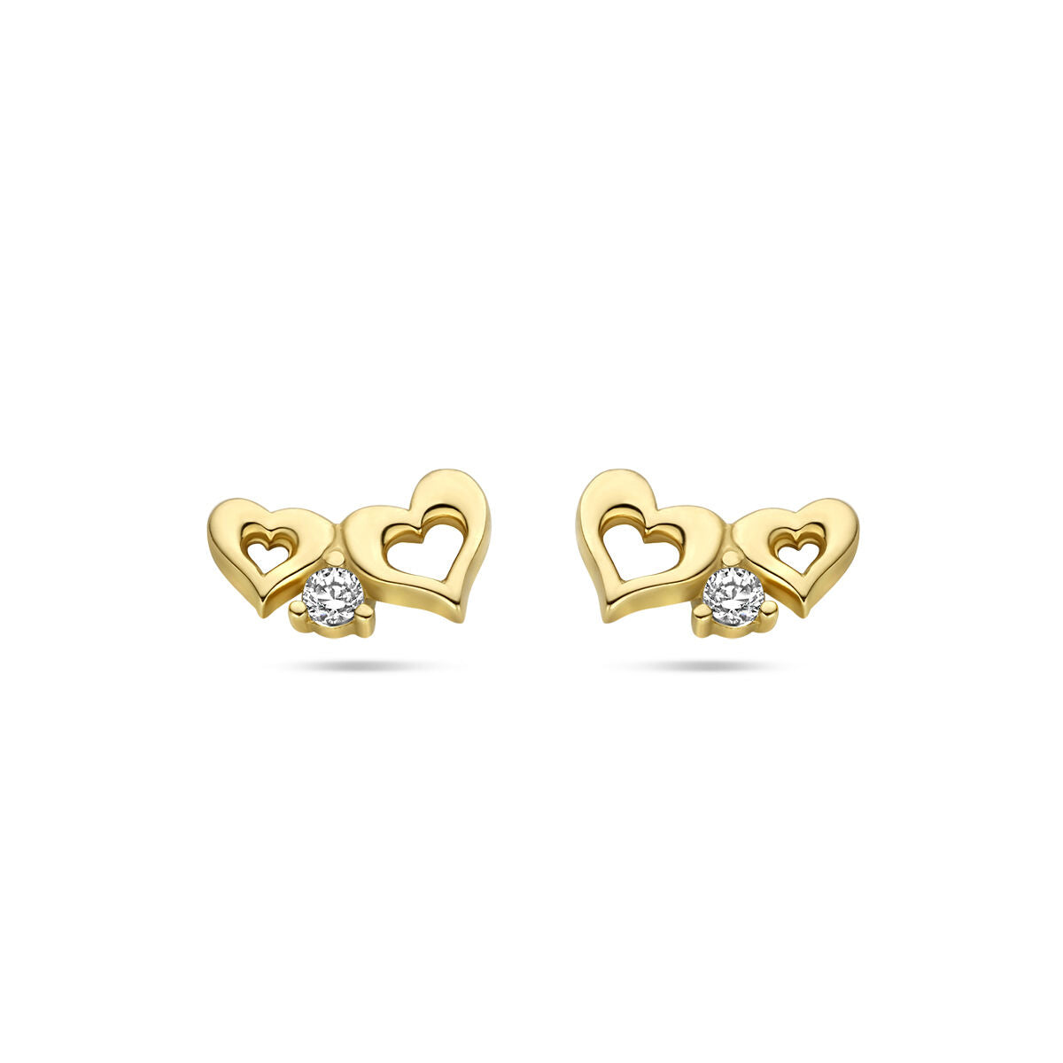 puces d'oreilles cœurs zircone 14K or jaune