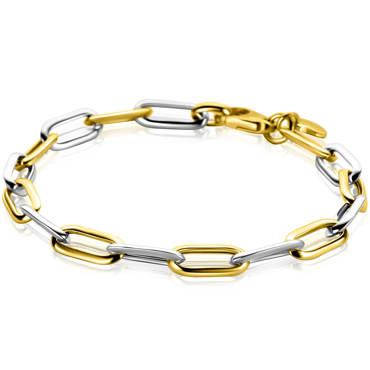 Bracelet en argent avec maillons alternés dorés et argentés.