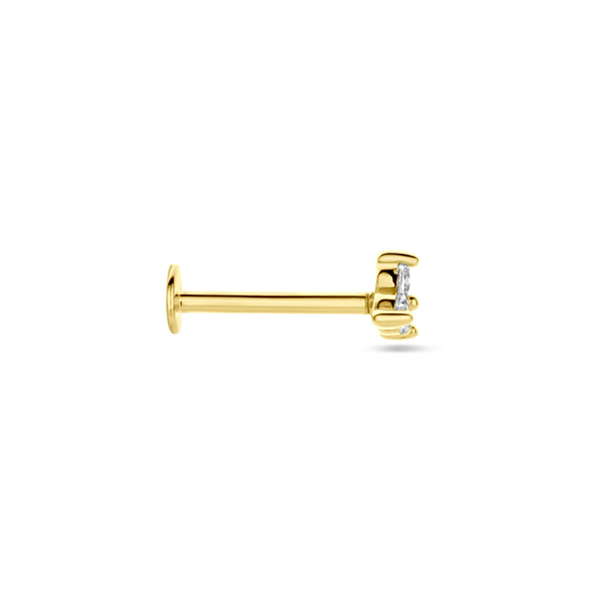 piercing à dos plat zircone 3,5 mm or jaune 14K