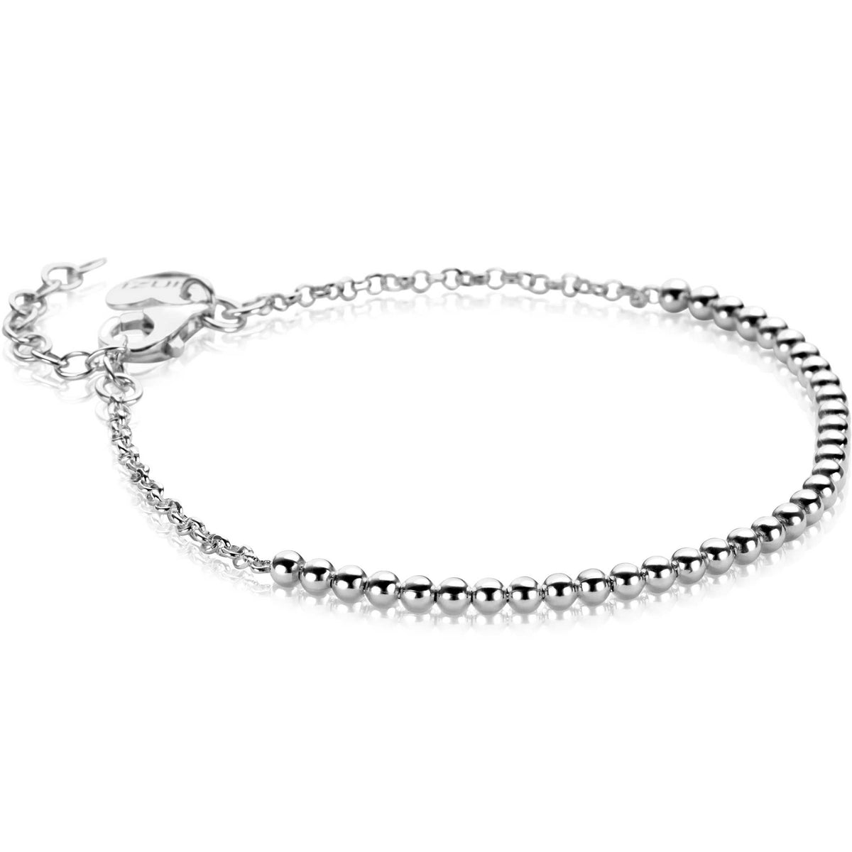 Bracelet en argent avec des perles rondes et une chaîne ajustable.