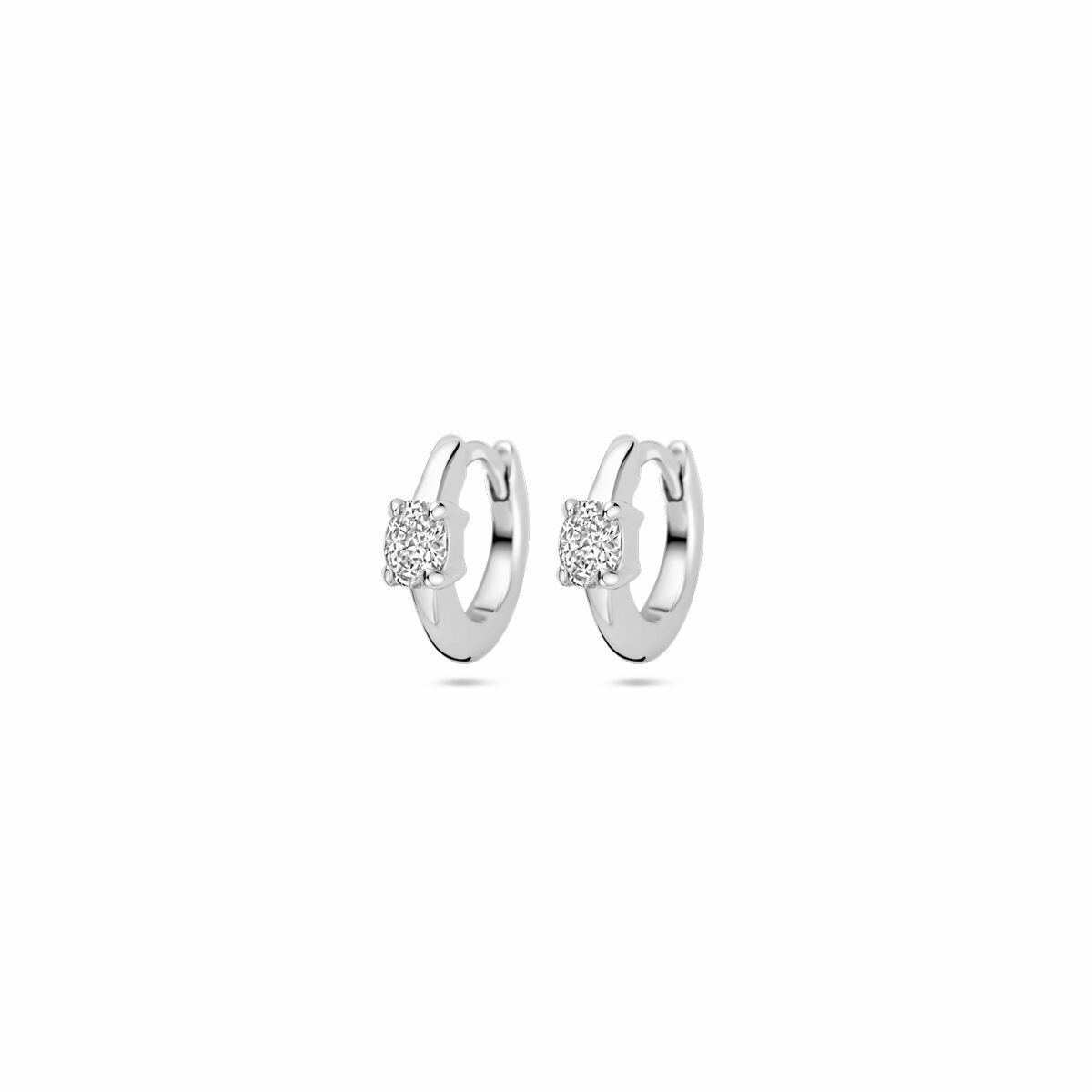 Boucles d'oreilles en argent rhodié de 10 mm avec zirconia, forme ronde et fermoir à charnière.