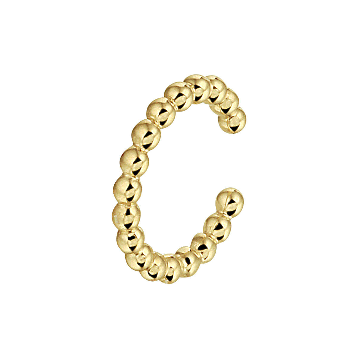 Ear cuff en or en forme de C avec des billes dorées.