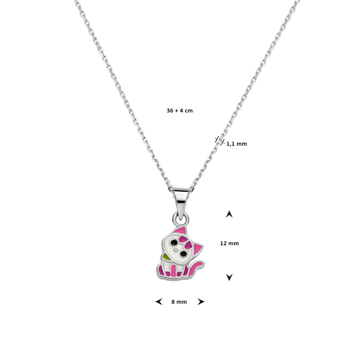 collier chat 36 + 4 cm argent rhodié