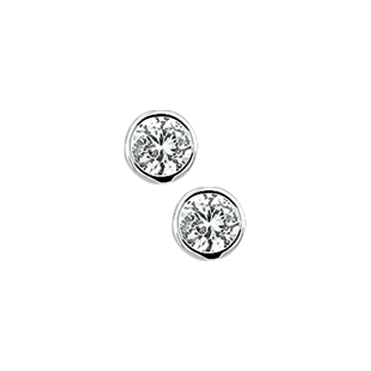 Boucles d'oreilles en argent avec zircons blancs, forme ronde et finition brillante.