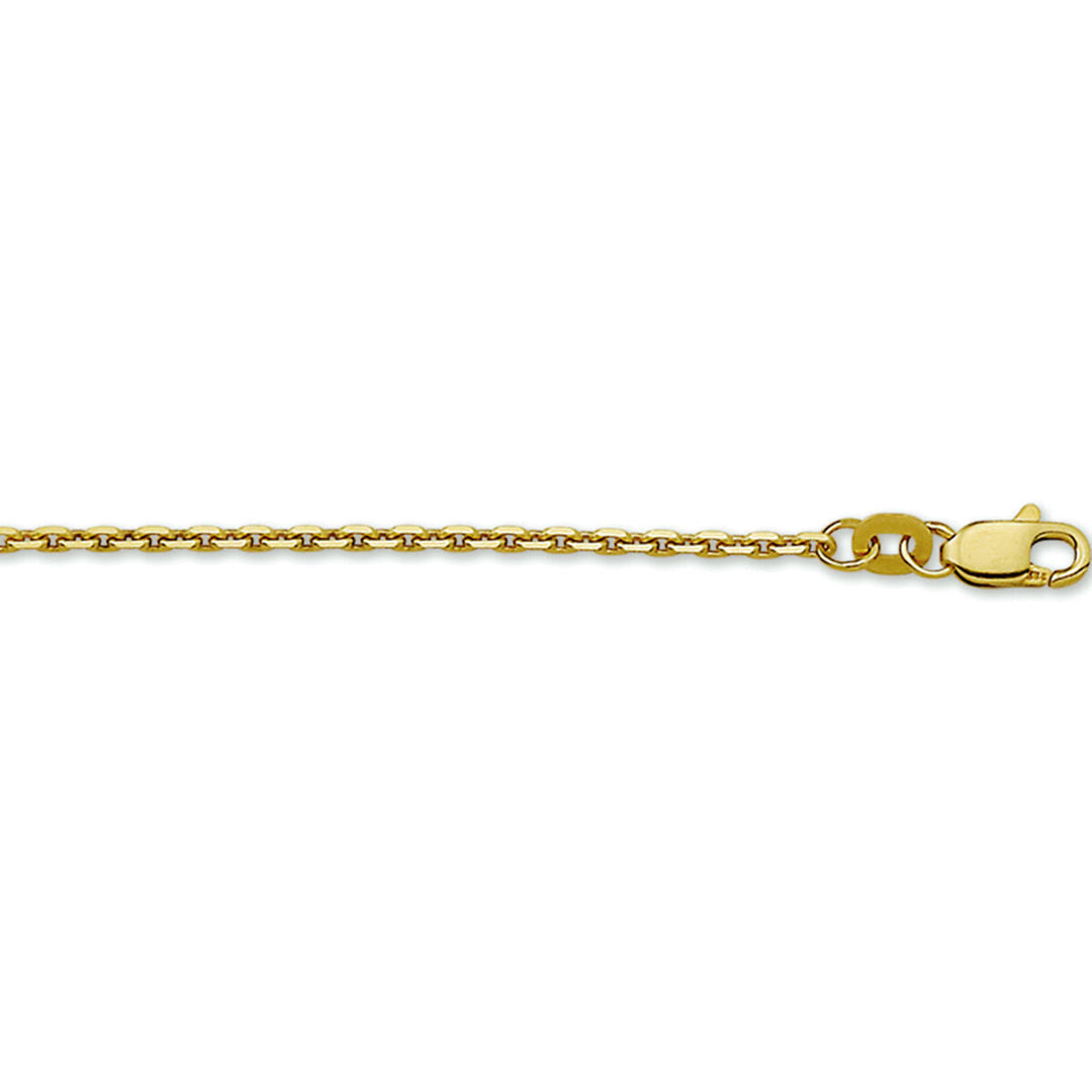 Een close-up van het Van der Kooij Collectie collier anker gediamanteerd 1,6 mm in 14K geelgoud met een karabijnsluiting, weergegeven op een witte achtergrond - een tijdloos unisex sieraad.