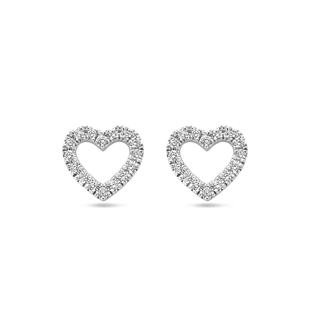puces d'oreilles cœur diamant 0.11ct (2x 0.055ct) h si 7 mm or blanc 14K