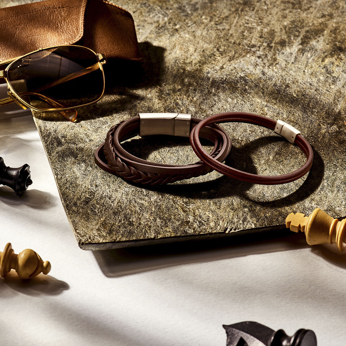 bracelet cuir marron 12mm acier inoxydable