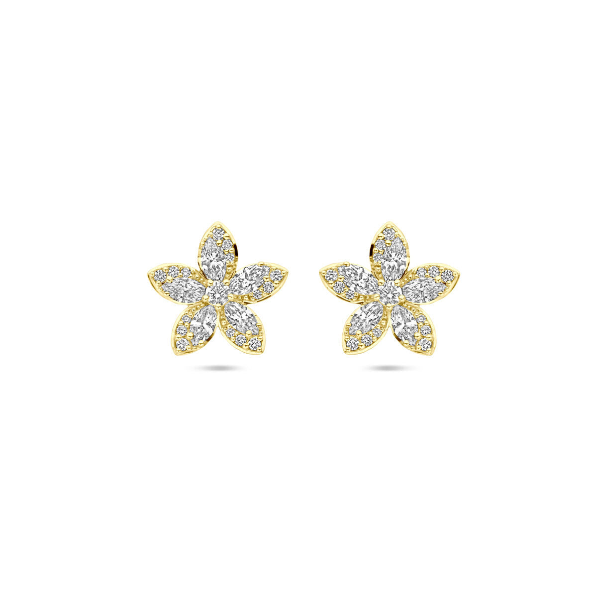 Boucles d'oreilles en forme de fleur en or jaune 14K, ornées de diamants de 0,84 ct.
