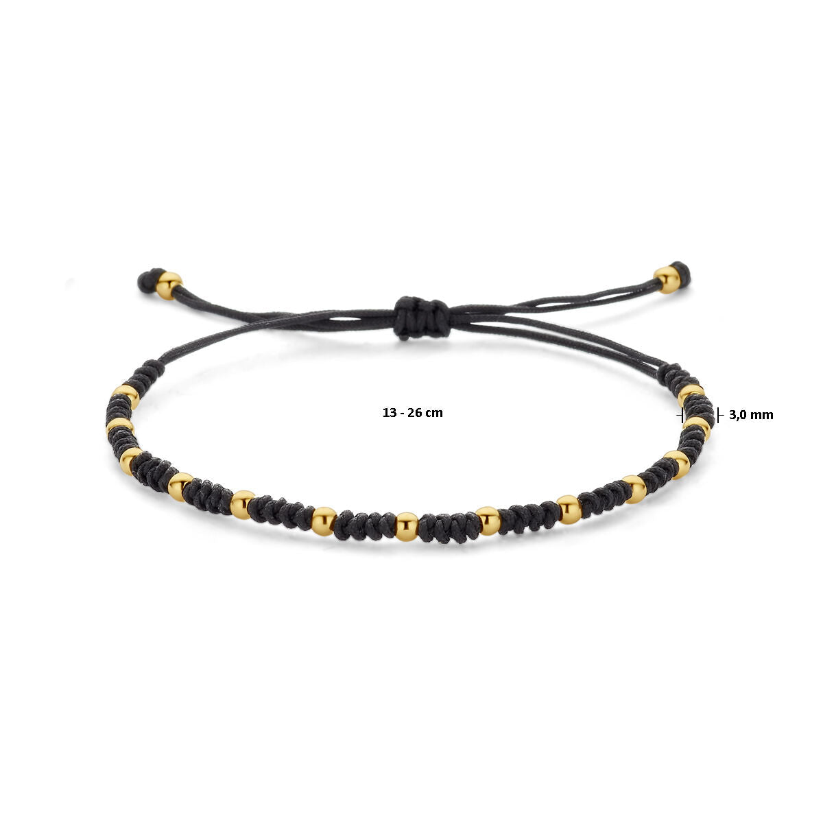 bracelet boules 13 - 26 cm or 14K avec caoutchouc/nylon/cuir