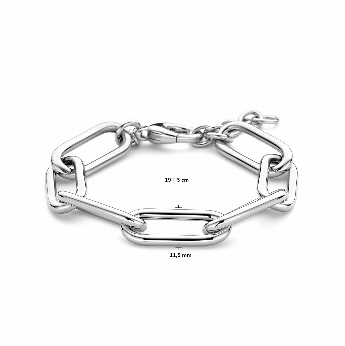 bracelet paperclip tube rond 11,5 mm 19 + 3 cm argent rhodié