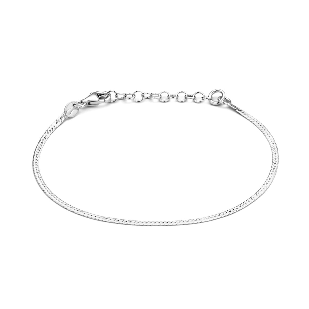 Bracelet en argent rhodié, plat de 1,7 mm, longueur de 16 + 3 cm.