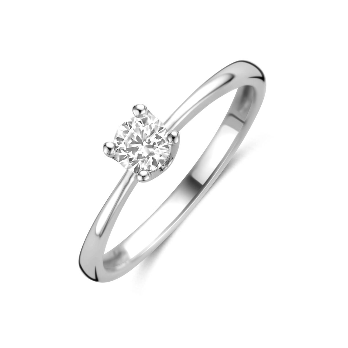 Bague en argent rhodié 925 avec un zirconium central.