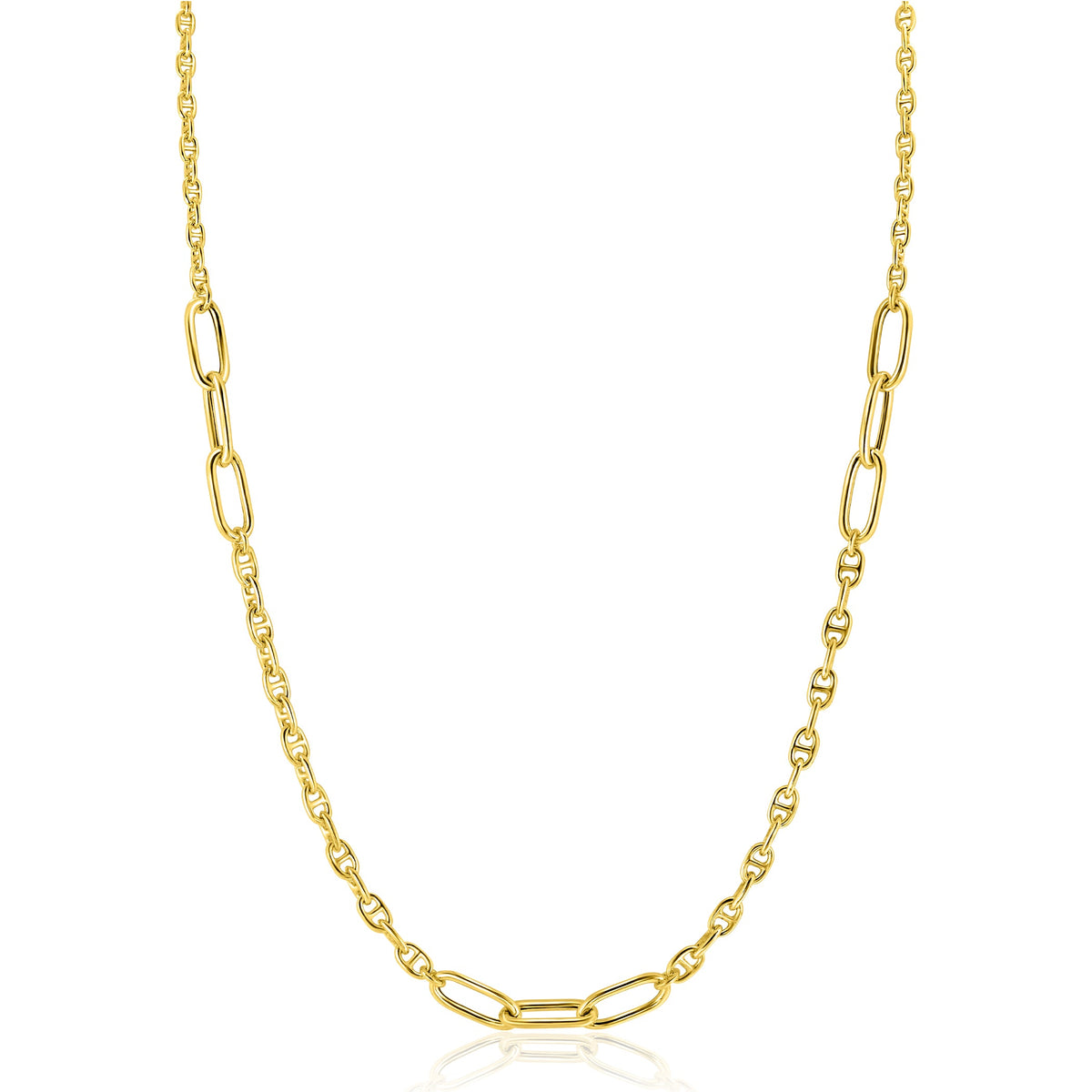Collier doré avec des maillons ovales et rectangulaires, finition brillante.